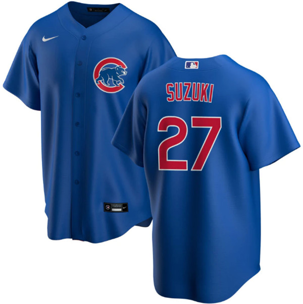 Men's Chicago Cubs #27 Seiya Suzuki Blue Stitched Baseball Jersey