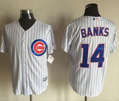 Cubs #14 Ernie Banks White Strip New Cool Base Stitched MLB Jersey