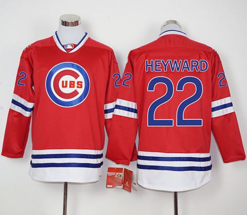 Cubs #22 Jason Heyward Red Long Sleeve Stitched MLB Jersey