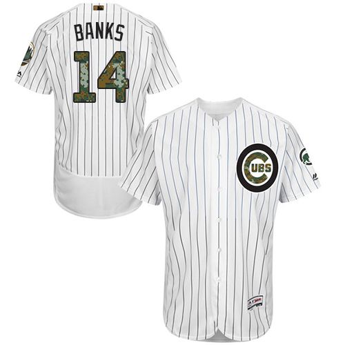 Cubs #14 Ernie Banks White(Blue Strip) Flexbase Authentic Collection 2016 Memorial Day Stitched MLB Jersey