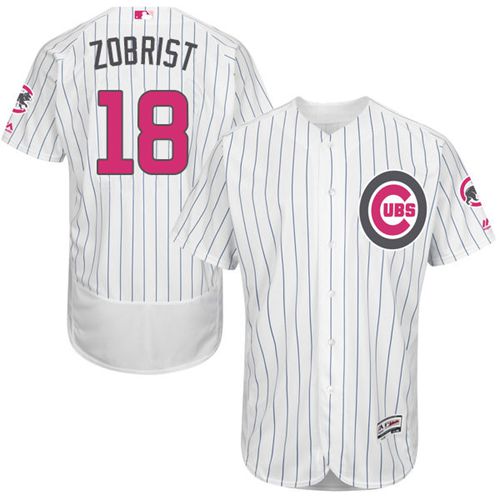 Cubs #18 Ben Zobrist White(Blue Strip) Flexbase Authentic Collection 2016 Mother's Day Stitched MLB Jersey