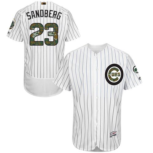 Cubs #23 Ryne Sandberg White(Blue Strip) Flexbase Authentic Collection 2016 Memorial Day Stitched MLB Jersey