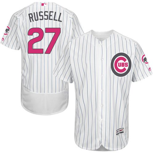 Cubs #27 Addison Russell White(Blue Strip) Flexbase Authentic Collection 2016 Mother's Day Stitched MLB Jersey