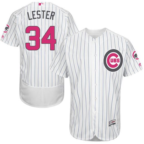 Cubs #34 Jon Lester White(Blue Strip) Flexbase Authentic Collection 2016 Mother's Day Stitched MLB Jersey