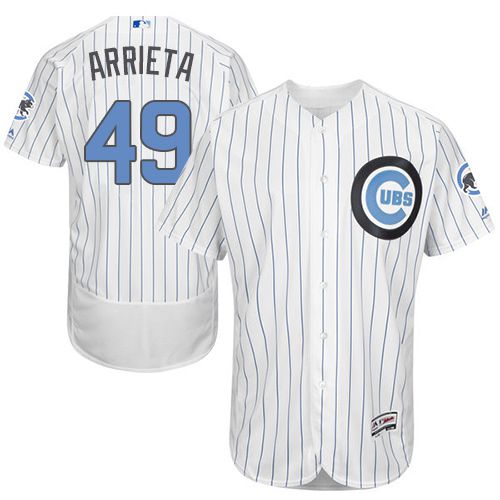 Cubs #49 Jake Arrieta White(Blue Strip) Flexbase Authentic Collection 2016 Father's Day Stitched MLB Jersey