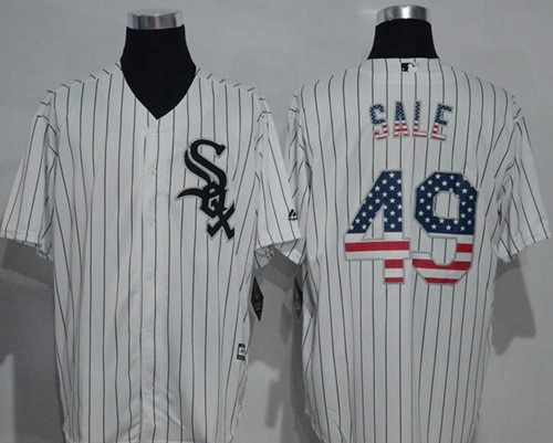 White Sox #49 Chris Sale White(Black Strip) USA Flag Fashion Stitched MLB Jersey