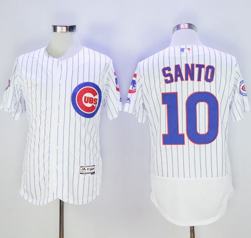 Cubs #10 Ron Santo White Flexbase Authentic Collection with 100 Years at Wrigley Field Commemorative Patch Stitched MLB Jersey