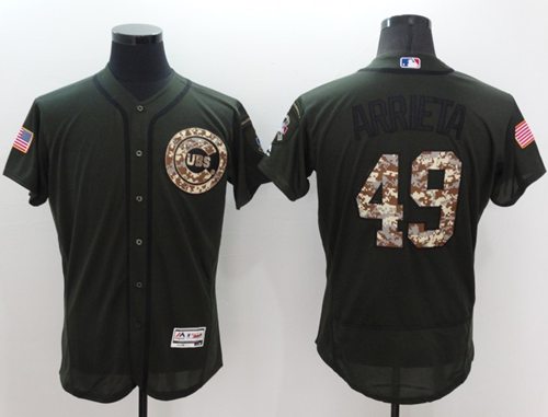 Cubs #49 Jake Arrieta Green Flexbase Authentic Collection Salute to Service Stitched MLB Jersey