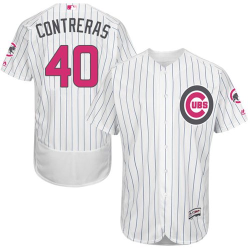 Cubs #40 Willson Contreras White(Blue Strip) Flexbase Authentic Collection 2016 Mother's Day Stitched MLB Jersey