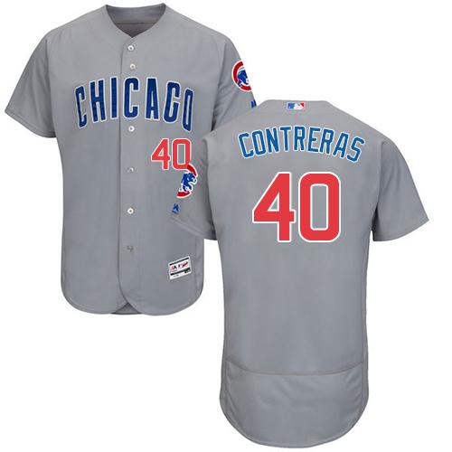 Cubs #40 Willson Contreras Grey Flexbase Authentic Collection Road Stitched MLB Jersey