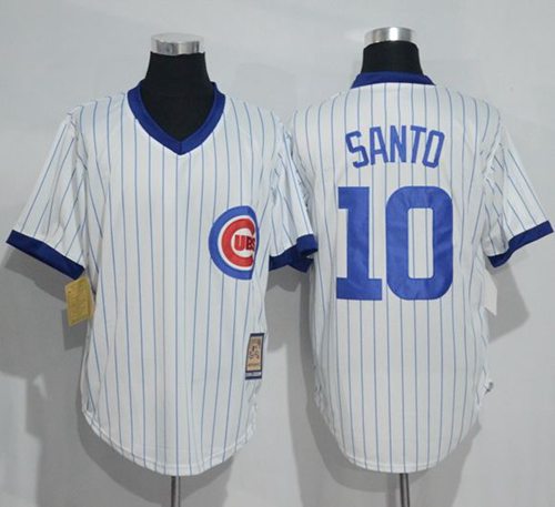 Cubs #10 Ron Santo White Strip Home Cooperstown Stitched MLB Jersey