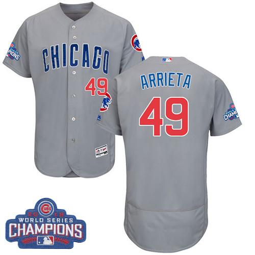 Cubs #49 Jake Arrieta Grey Flexbase Authentic Collection Road 2016 World Series Champions Stitched MLB Jersey