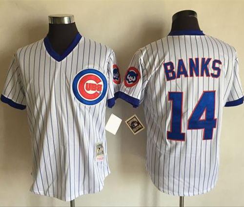 Mitchell And Ness Cubs #14 Ernie Banks White(Blue Strip) Throwback Stitched MLB Jersey