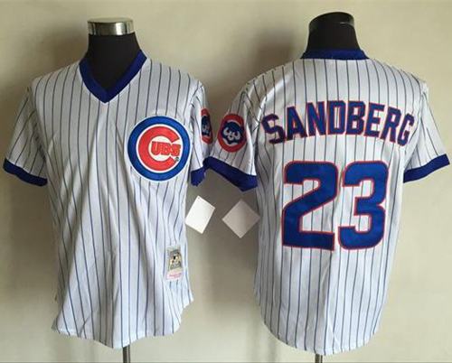 Mitchell And Ness Cubs #23 Ryne Sandberg White(Blue Strip) Throwback Stitched MLB Jersey
