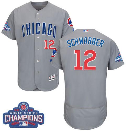 Cubs #12 Kyle Schwarber Grey Flexbase Authentic Collection Road 2016 World Series Champions Stitched MLB Jersey