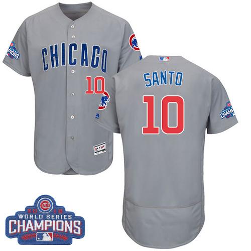 Cubs #10 Ron Santo Grey Flexbase Authentic Collection Road 2016 World Series Champions Stitched MLB Jersey