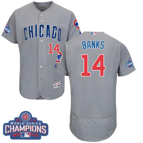 Cubs #14 Ernie Banks Grey Flexbase Authentic Collection Road 2016 World Series Champions Stitched MLB Jersey