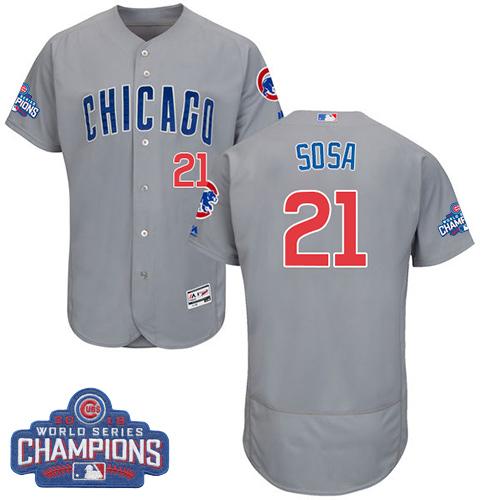 Cubs #21 Sammy Sosa Grey Flexbase Authentic Collection Road 2016 World Series Champions Stitched MLB Jersey