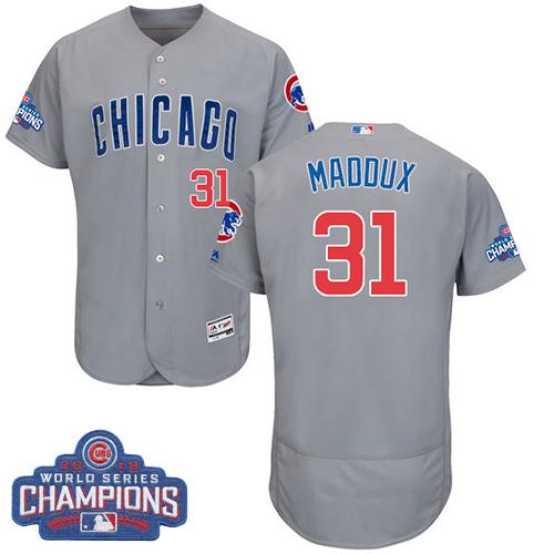 Cubs #31 Greg Maddux Grey Flexbase Authentic Collection Road 2016 World Series Champions Stitched MLB Jersey