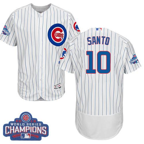 Cubs #10 Ron Santo White Flexbase Authentic Collection 2016 World Series Champions Stitched MLB Jersey