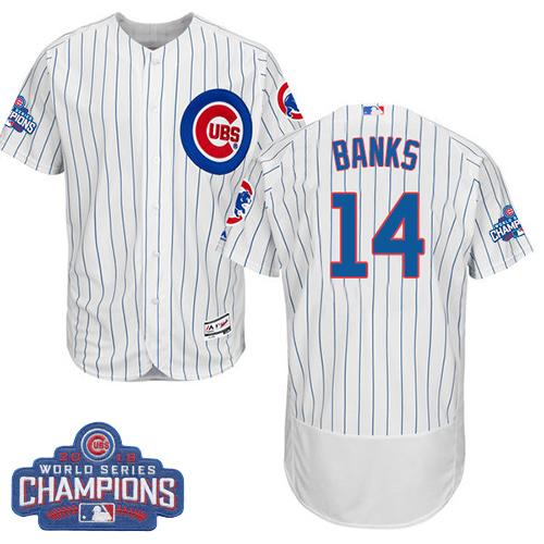 Cubs #14 Ernie Banks White Flexbase Authentic Collection 2016 World Series Champions Stitched MLB Jersey