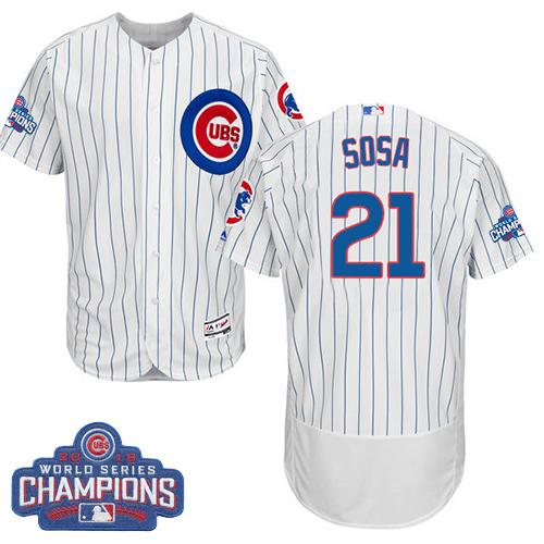 Cubs #21 Sammy Sosa White Flexbase Authentic Collection 2016 World Series Champions Stitched MLB Jersey