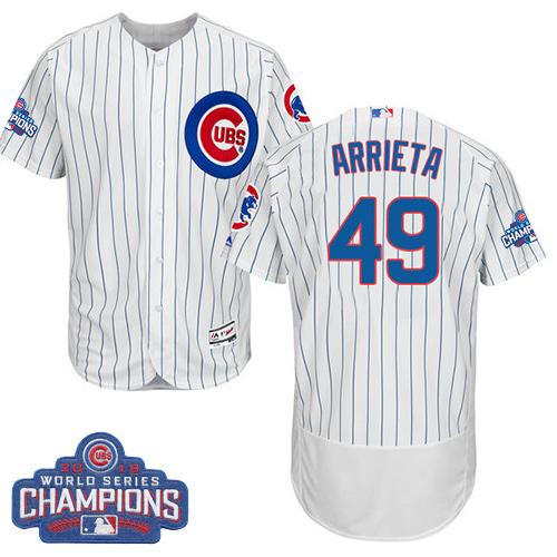 Cubs #49 Jake Arrieta White Flexbase Authentic Collection 2016 World Series Champions Stitched MLB Jersey