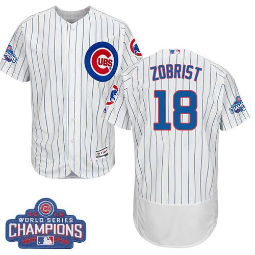 Cubs #18 Ben Zobrist White Flexbase Authentic Collection 2016 World Series Champions Stitched MLB Jersey