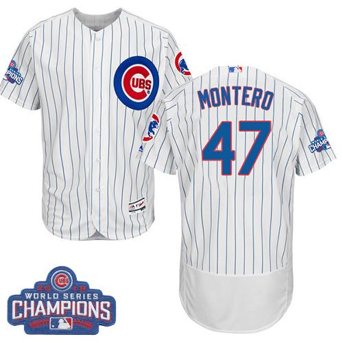 Cubs #47 Miguel Montero White Flexbase Authentic Collection 2016 World Series Champions Stitched MLB Jersey
