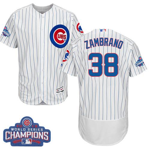 Cubs #38 Carlos Zambrano White Flexbase Authentic Collection 2016 World Series Champions Stitched MLB Jersey