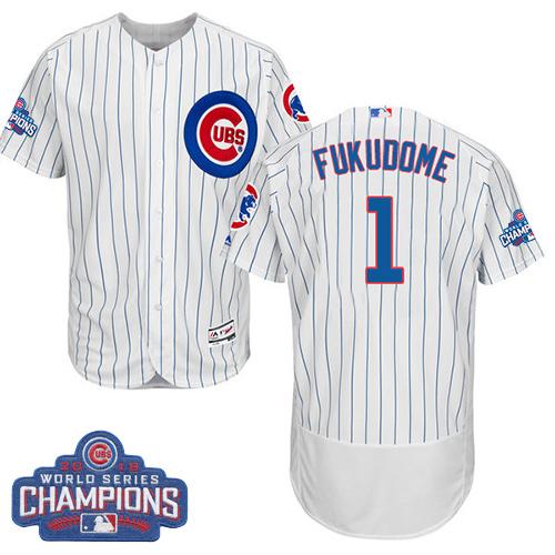 Cubs #1 Kosuke Fukudome White Flexbase Authentic Collection 2016 World Series Champions Stitched MLB Jersey