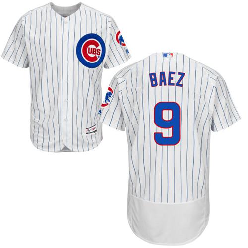 Cubs #9 Javier Baez White(Blue Strip) Flexbase Authentic Collection Stitched MLB Jersey