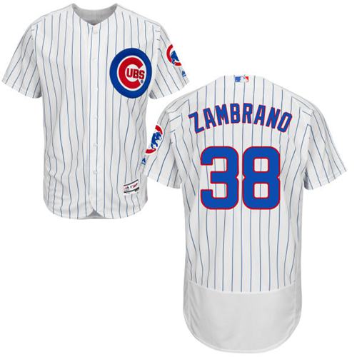 Cubs #38 Carlos Zambrano White(Blue Strip) Flexbase Authentic Collection Stitched MLB Jersey