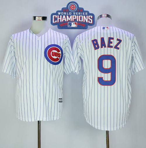 Cubs #9 Javier Baez White(Blue Strip) New Cool Base 2016 World Series Champions Stitched MLB Jersey