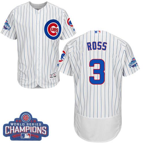 Cubs #3 David Ross White(Blue Strip) Flexbase Authentic Collection 2016 World Series Champions Stitched MLB Jersey