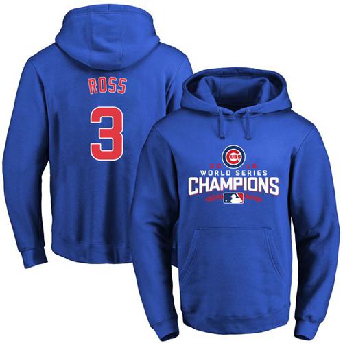 Cubs #3 David Ross Blue 2016 World Series Champions Pullover MLB Hoodie
