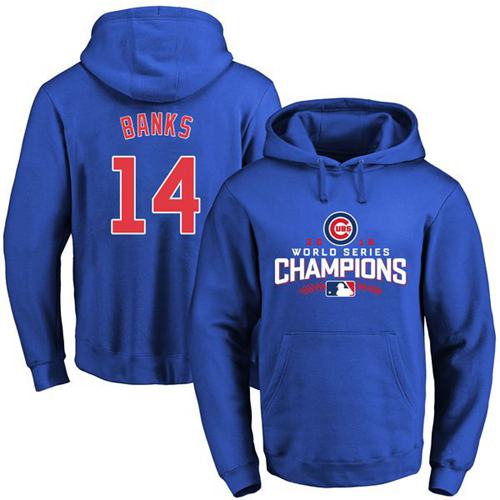 Cubs #14 Ernie Banks Blue 2016 World Series Champions Pullover MLB Hoodie
