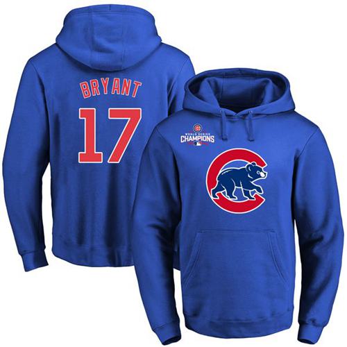 Cubs #17 Kris Bryant Blue 2016 World Series Champions Primary Logo Pullover MLB Hoodie