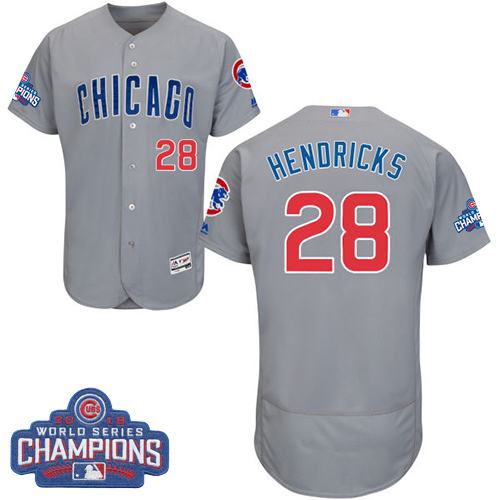 Cubs #28 Kyle Hendricks Grey Flexbase Authentic Collection Road 2016 World Series Champions Stitched MLB Jersey