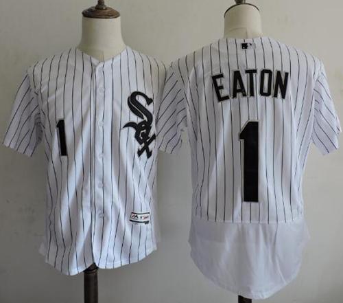 White Sox #1 Adam Eaton White(Black Strip) Flexbase Authentic Collection Stitched MLB Jersey