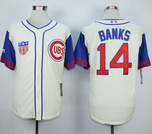 Cubs #14 Ernie Banks Cream/Blue 1942 Turn Back The Clock Stitched MLB Jersey