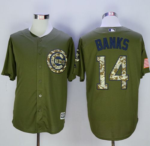 Cubs #14 Ernie Banks Green Camo New Cool Base Stitched MLB Jersey