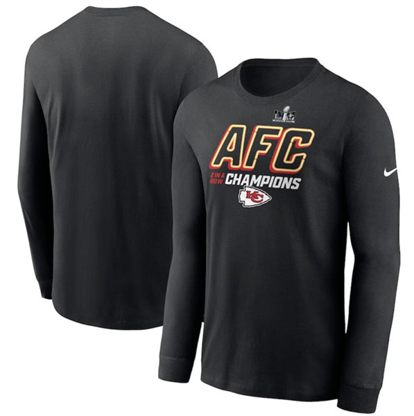 Men's Kansas City Chiefs Black 2023 AFC Champions Iconic Long Sleeve T-Shirt