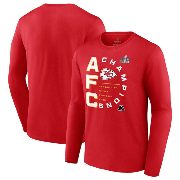 Men's Kansas City Chiefs Red 2023 AFC Champions Right Side Draw Long Sleeve T-Shirt