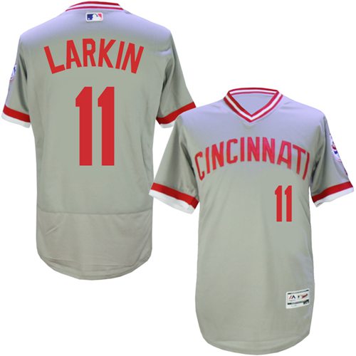 Reds #11 Barry Larkin Grey Flexbase Authentic Collection Cooperstown Stitched MLB Jersey
