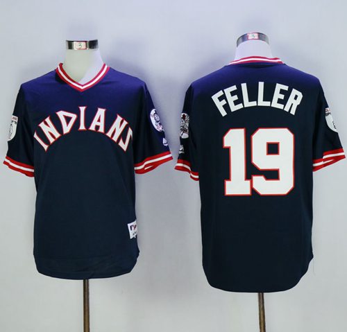 Indians #19 Bob Feller Navy Blue 1976 Turn Back The Clock Stitched MLB Jersey