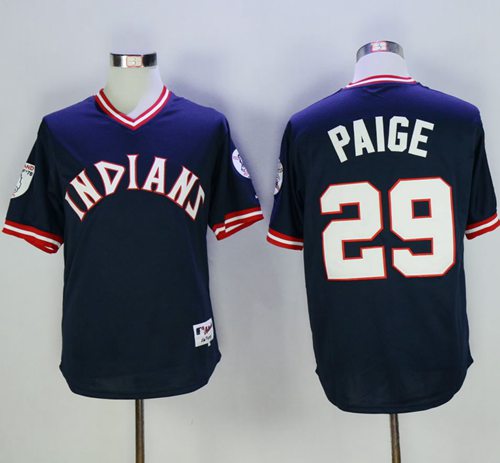 Indians #29 Satchel Paige Navy Blue 1976 Turn Back The Clock Stitched MLB Jersey