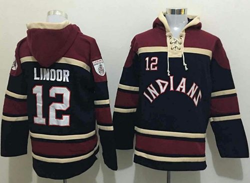 Indians #12 Francisco Lindor Black Sawyer Hooded Sweatshirt MLB Hoodie