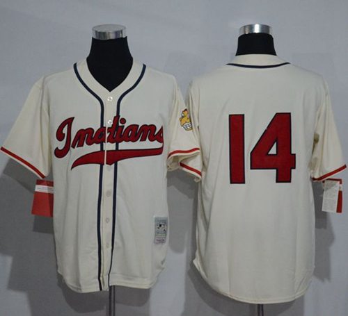 Mitchell And Ness 1948 Indians #14 Larry Doby Cream Throwback Stitched MLB Jersey