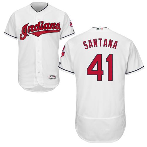 Indians #41 Carlos Santana White Flexbase Authentic Collection Stitched MLB Jersey